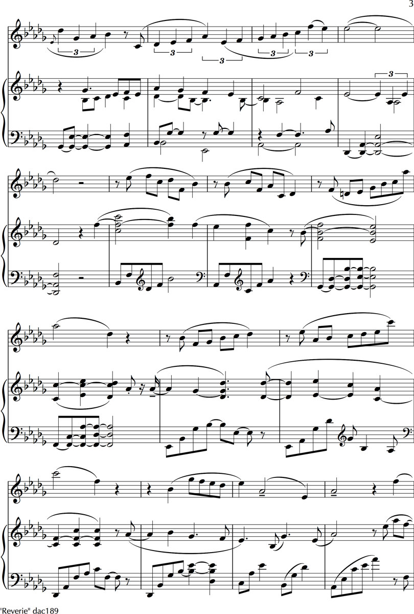 Second page of Reverie for Flute and Piano in B Flat Minor